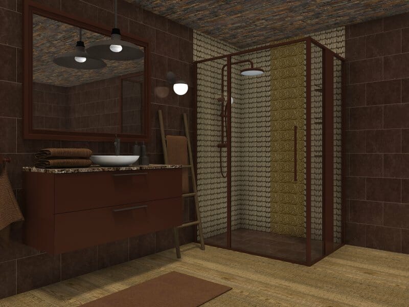 Bathroom remodel with brown tiles