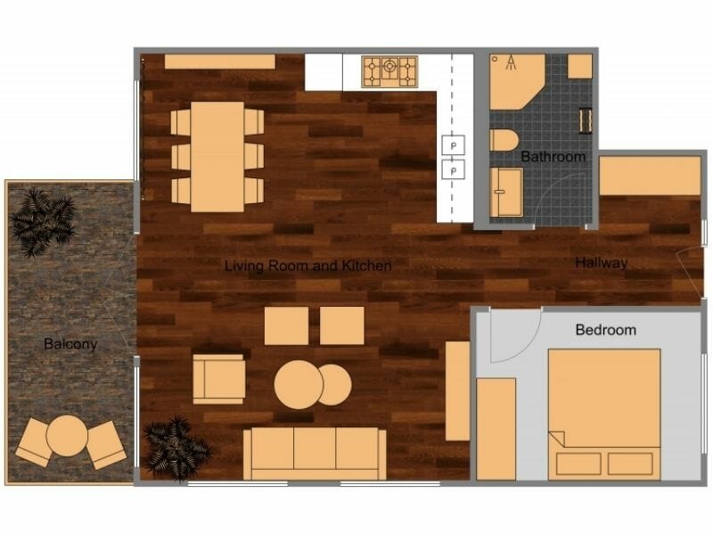 Brown Gray Color Combination 2D Floor Plan Profile