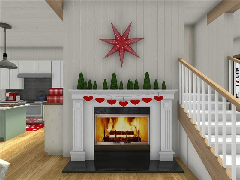 Fireplace mantel decorated for Christmas