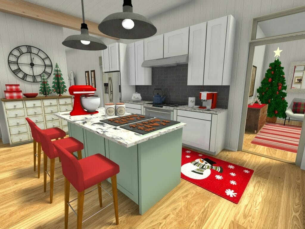 Kitchen decorated for Christmas