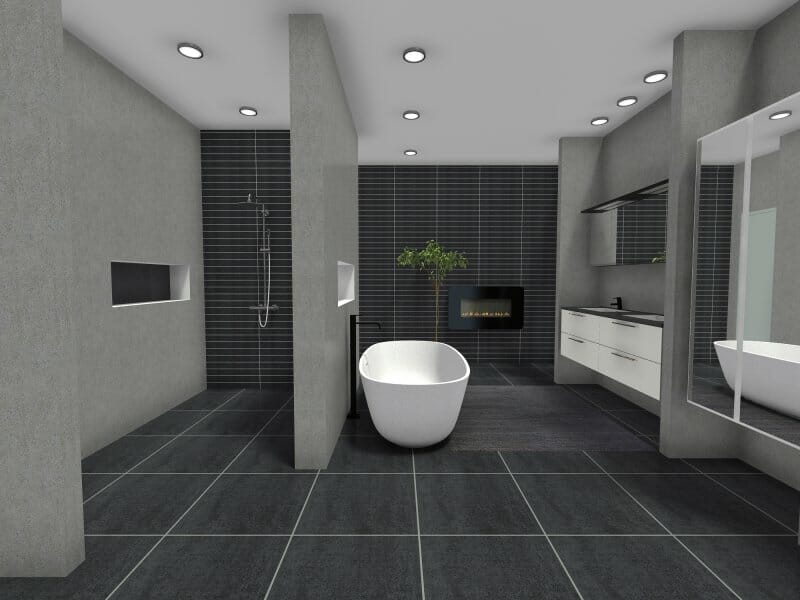 Contemporary bathroom style grey tiles
