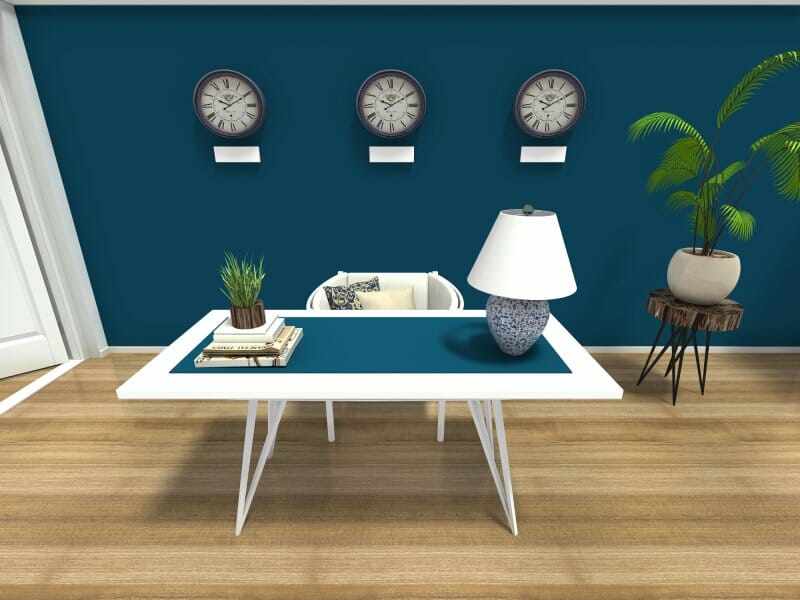 Desk with contrasting color blues