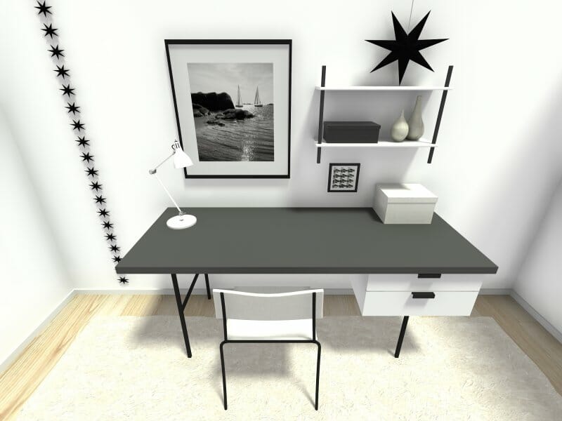 Monochrome office with grey desk