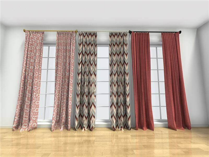 Red drapes with replace materials feature