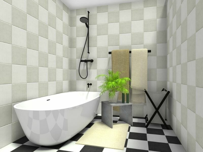 Bathroom with hand-painted checkered tiles