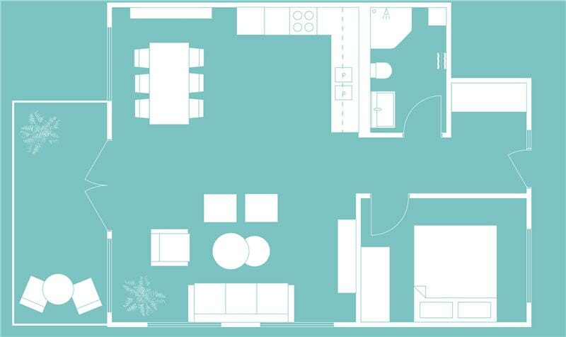 2D Floor Plan Blue White Furniture