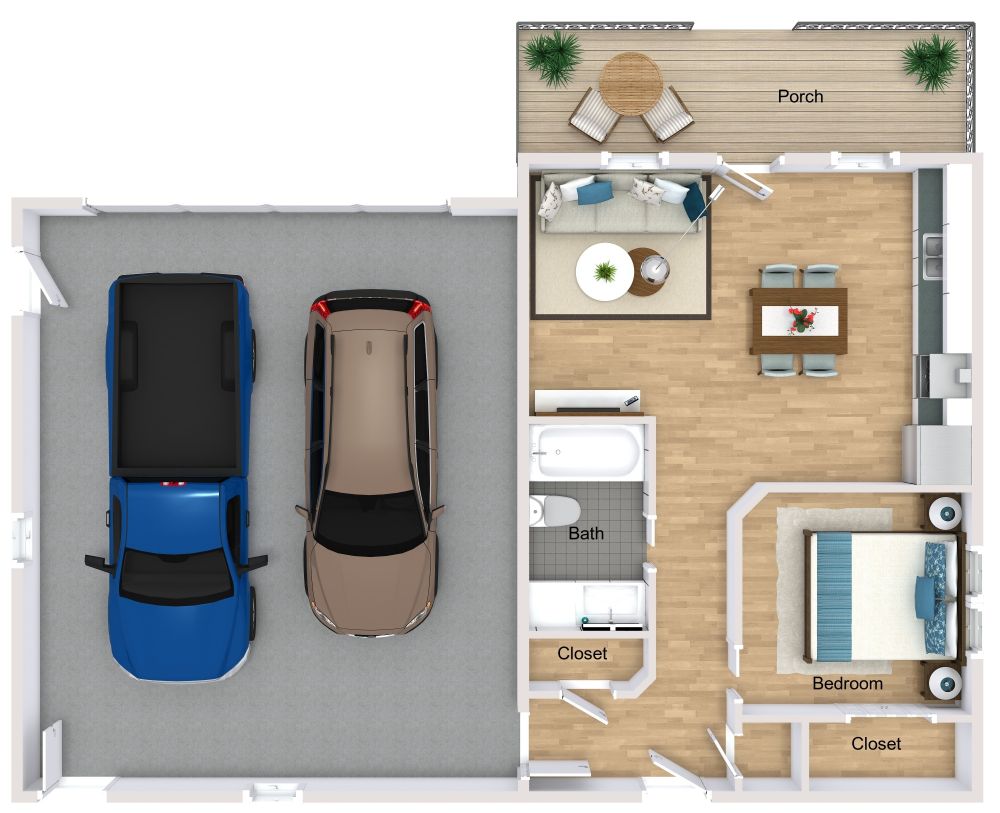 Garage Apartment 3D Plan Examples