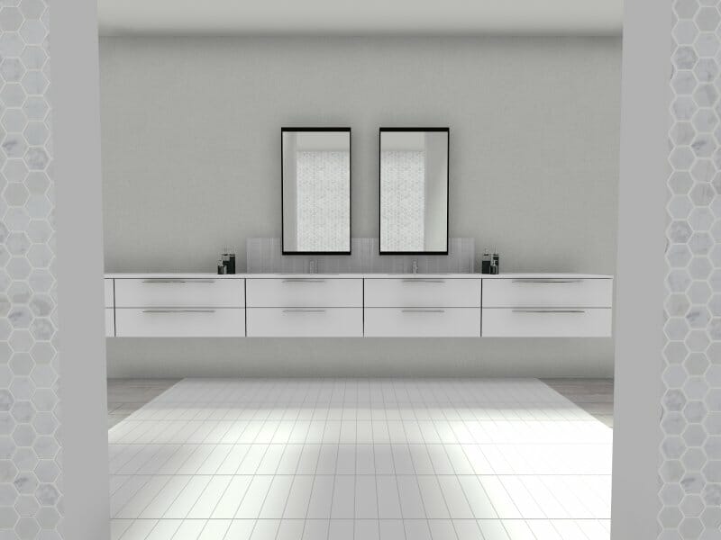 Bathroom design in gray and white