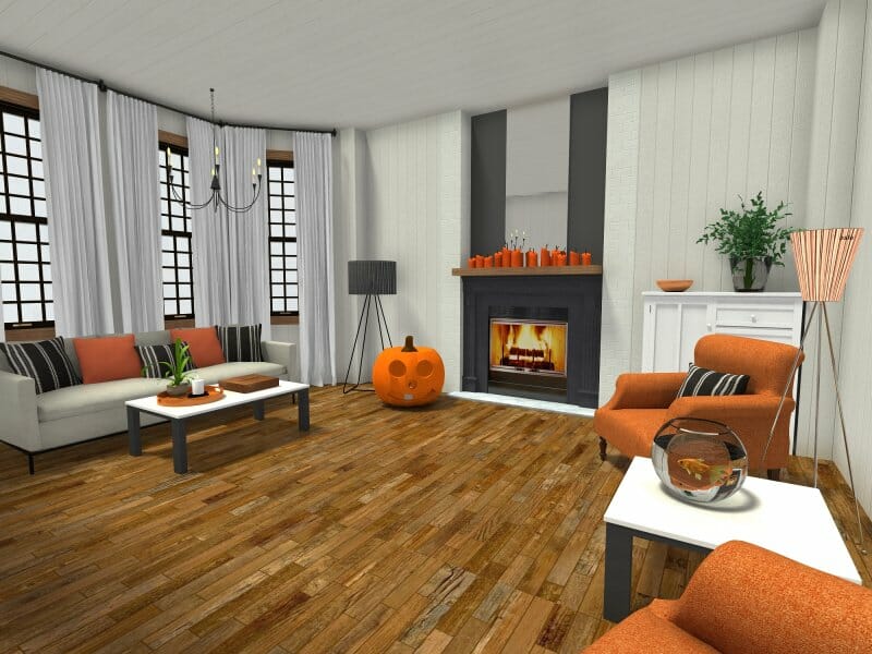 Living room stylishly decorated for Halloween