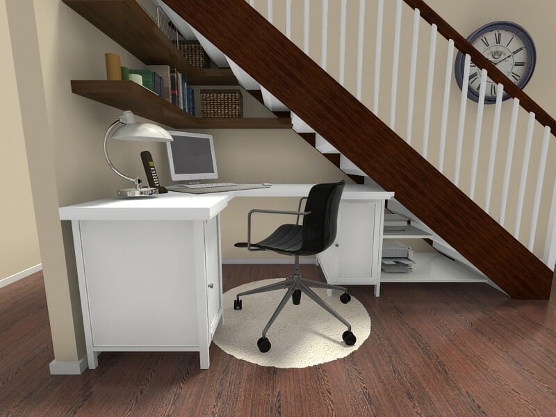 Home office desk under stairs