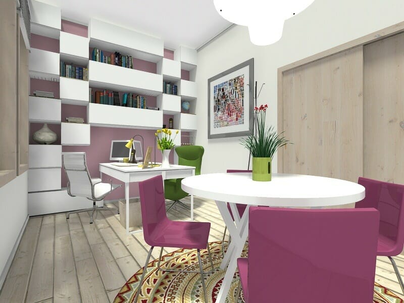 Home office idea with pops of pink color