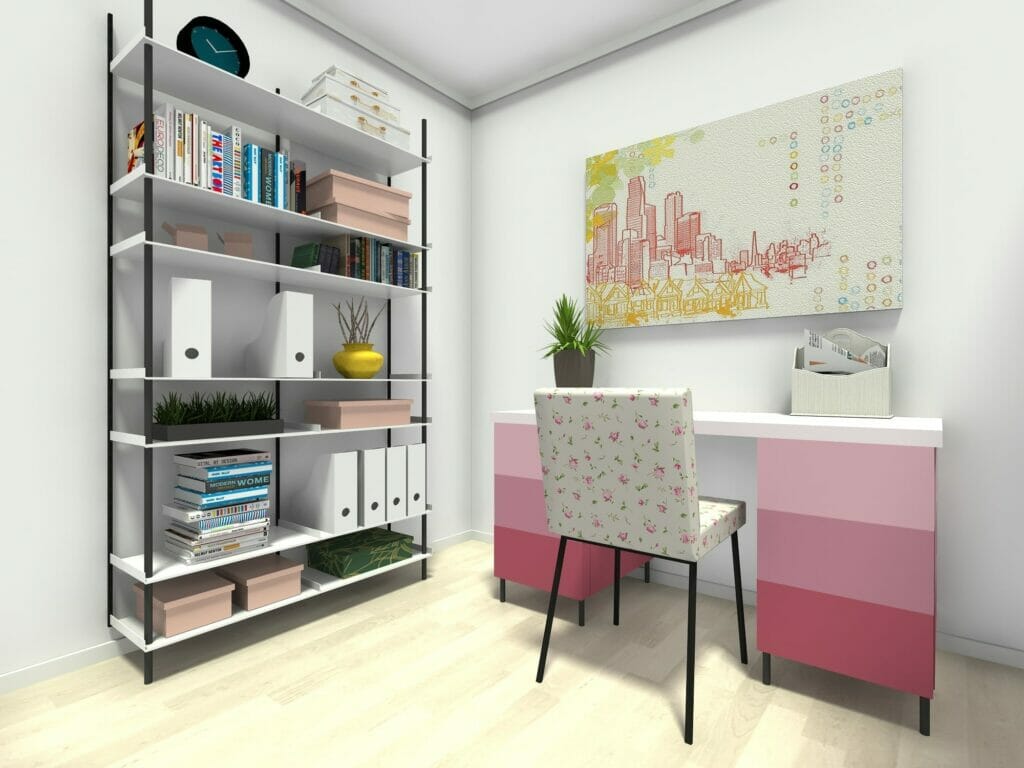 Home office ideas with pink desk