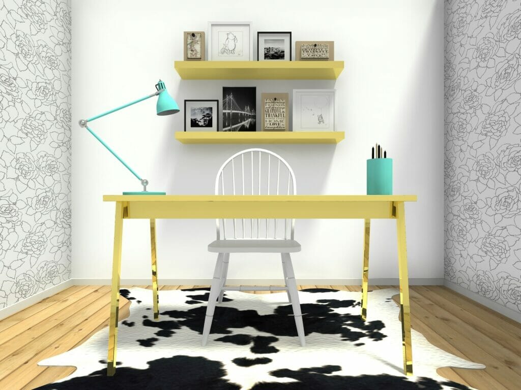 Home office idea with yellow desk