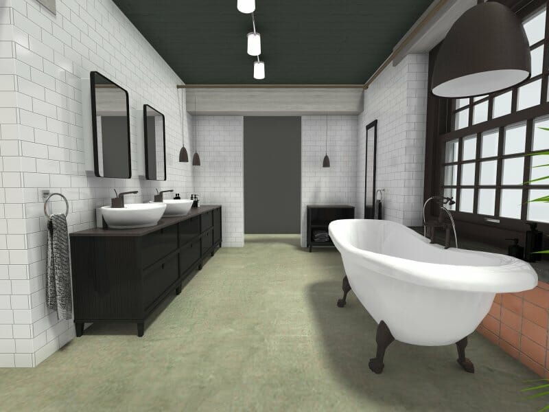 Industrial bathroom idea with clawfoot bathtub