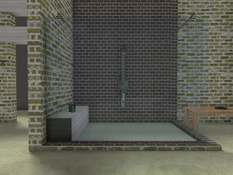 Industrial bathroom style with brick walls
