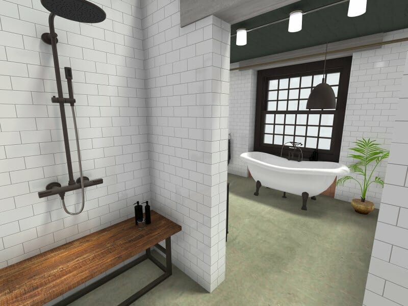 Industrial bathroom with shower and bathtub
