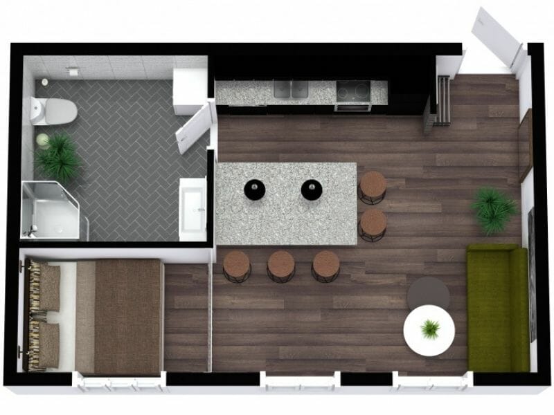 Industrial Style Studio Apartment 3D Floor Plan