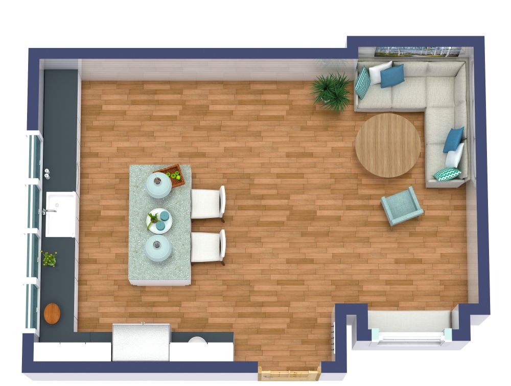Island Kitchen 3D Floor Plan Examples