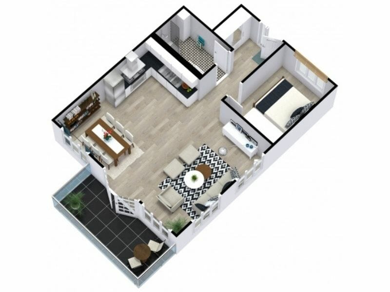 Isometric 3D Floor Plan One Bedroom Apartment