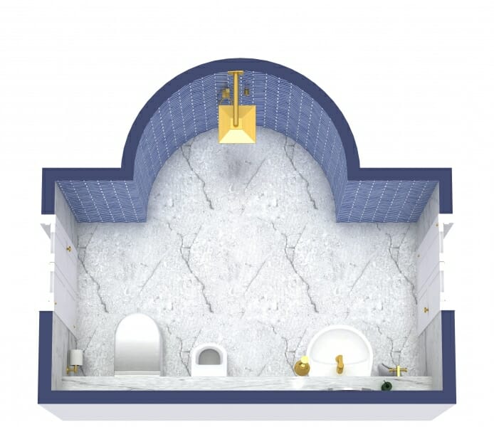 Jack and Jill Bathroom 3D Design With Curved Wall