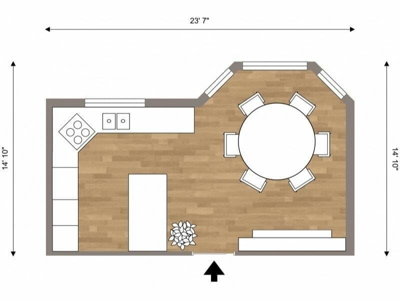 Kitchen 2D Floor Plan With Bay Window Dining Area