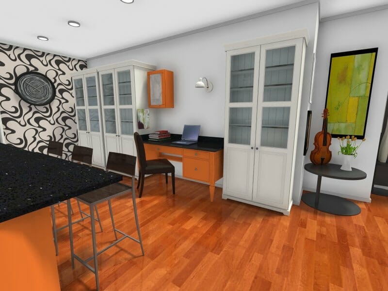 Kitchen desk area a kitchen like an art gallery 3D Photo Orange