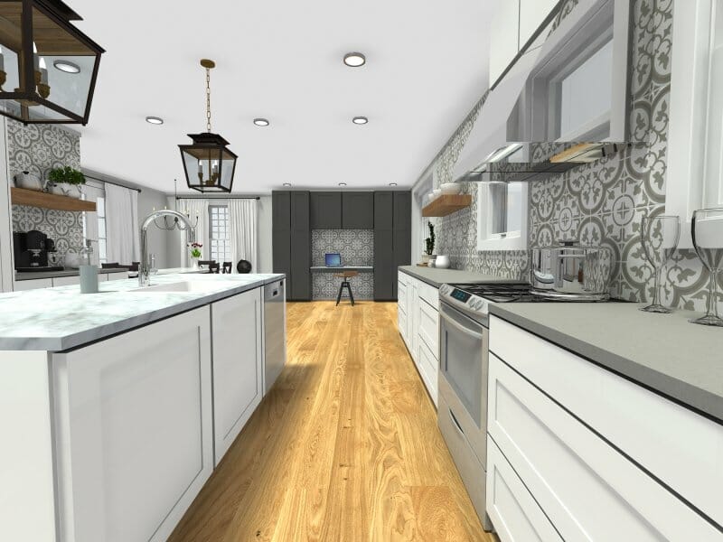 Kitchen desk area tiles 3D Photo Grey White