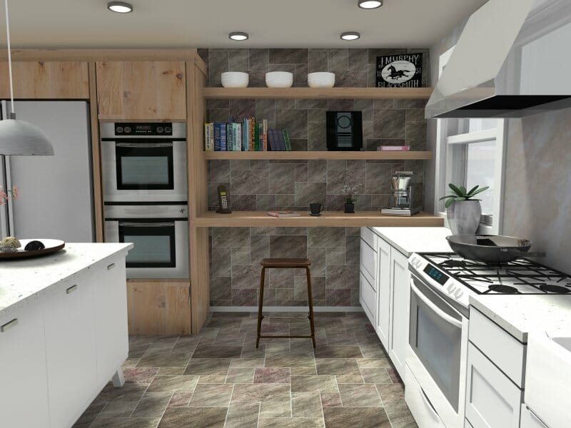 Kitchen desk area tiles 3D Photo White Wood Details