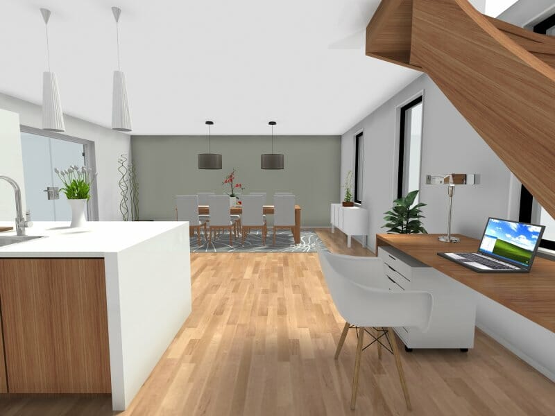 Kitchen desk area under the stairs 3D Photo Wood