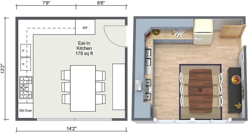 2D/3D floor plan combination kitchen ideas