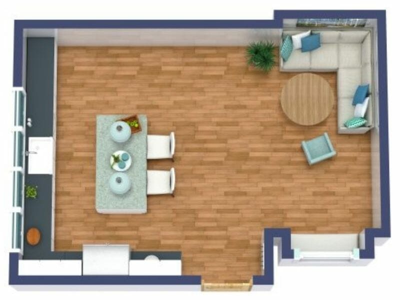 3D floor plan kitchen island