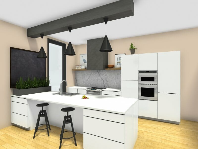 Kitchen peninsula with seating and storage