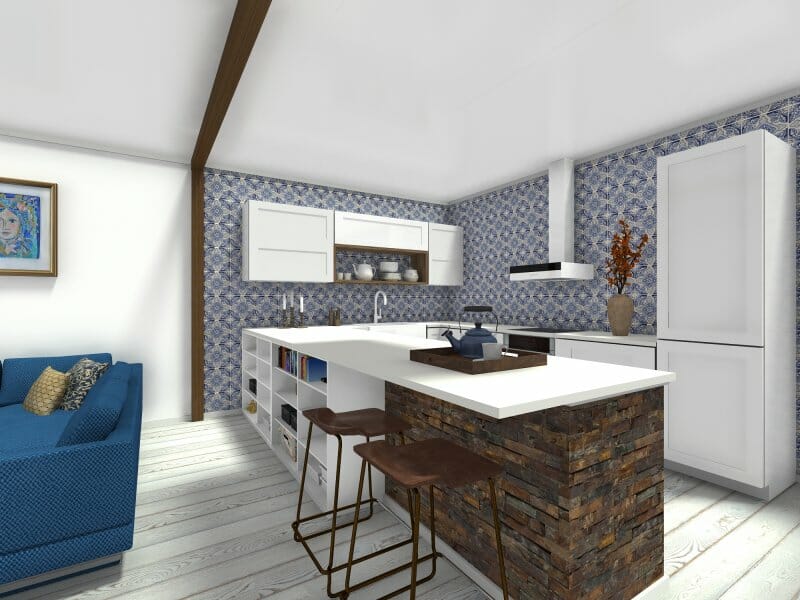 Kitchen design with blue color theme
