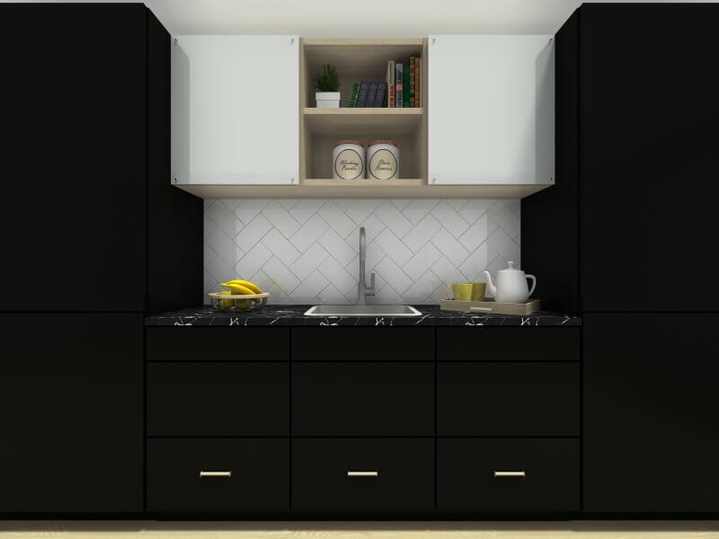 Kitchen cabinets with contrasting cabinets in black and white