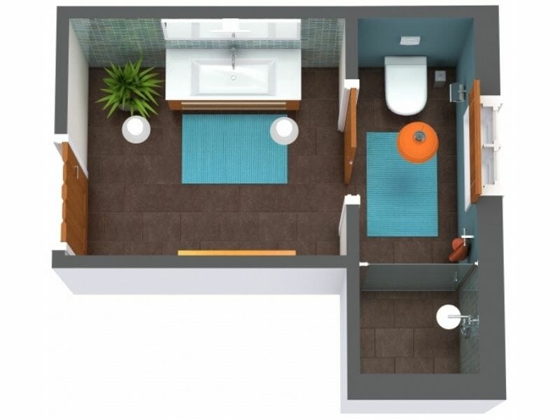 L-shaped bathroom floor plan remodel