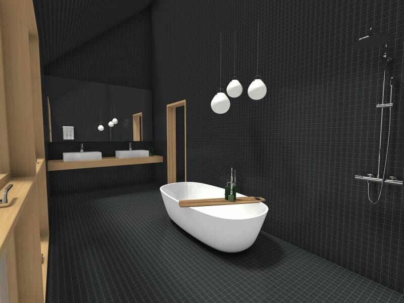 Bathroom remodel lighting idea blacktiles
