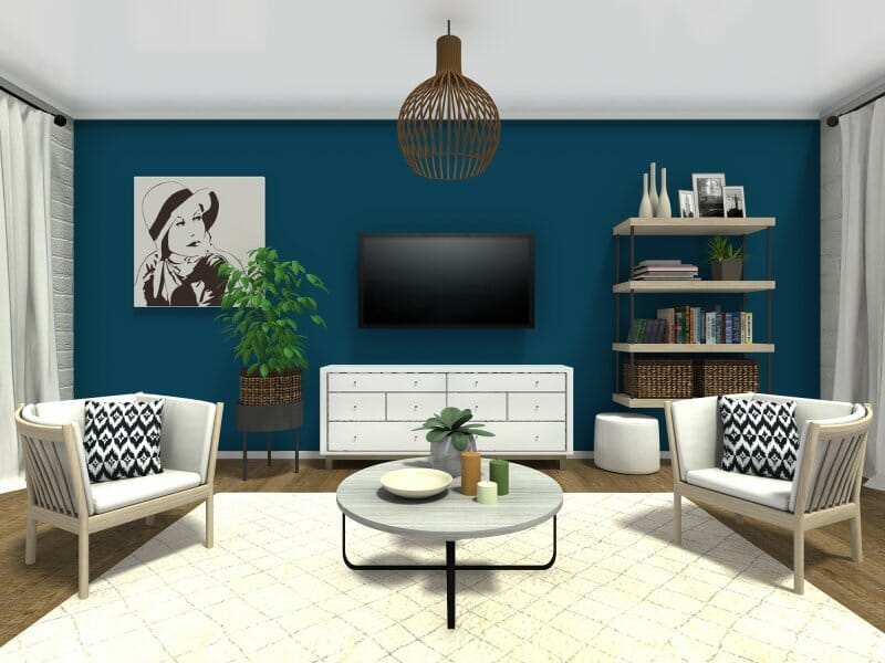 Living room idea with dark blue accent wall