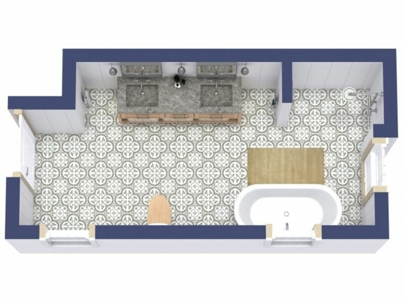 Bathroom remodel design for long bathroom