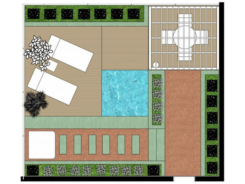 Luxury Backyard Garden Design with Swimming Pool 2D Floor Plan