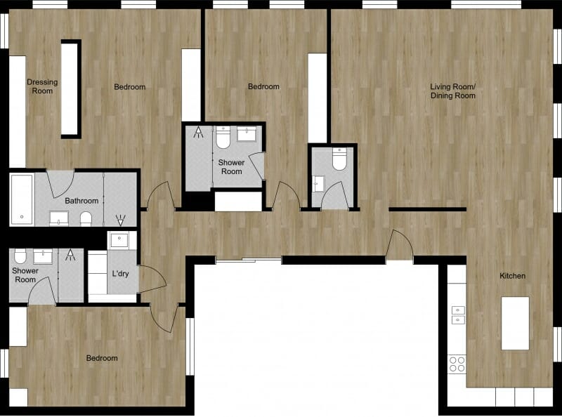 2D floor plan with materials 