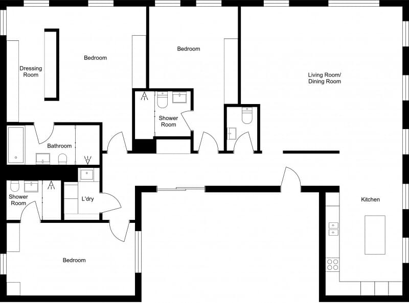Black and white Matterport floor plan