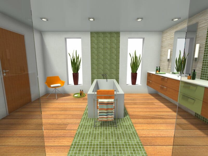 Mid-century modern bathroom design green colors
