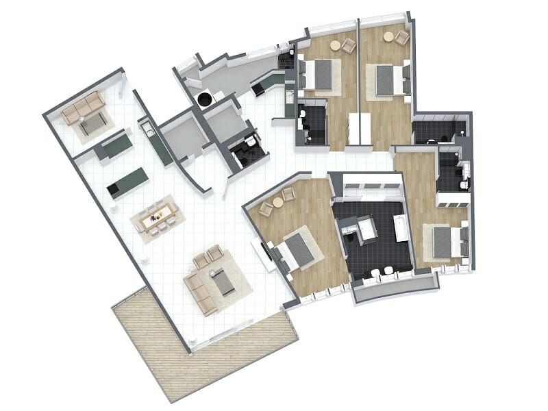 Modern house floor plan in 3D
