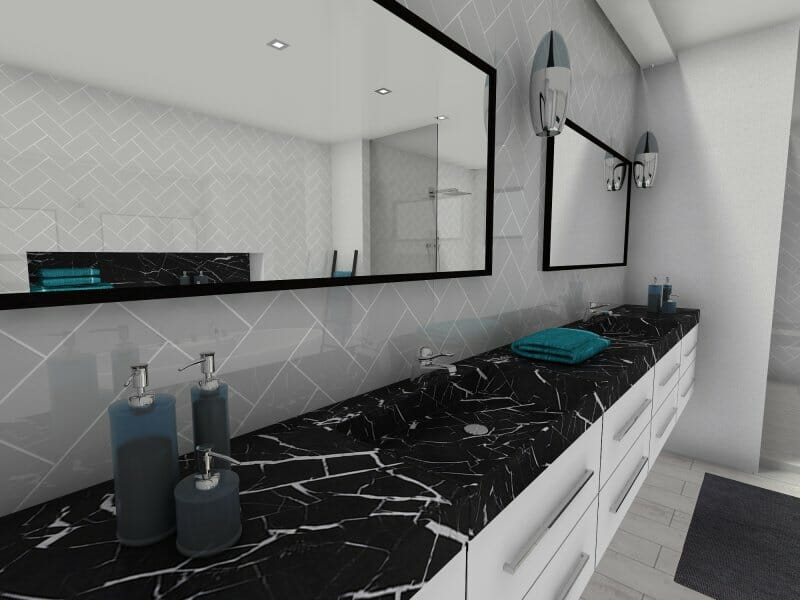 Bathroom remodel with black marble countertop