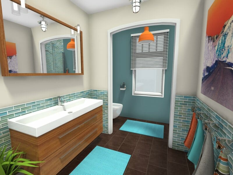 Bathroom design modern style orange accents