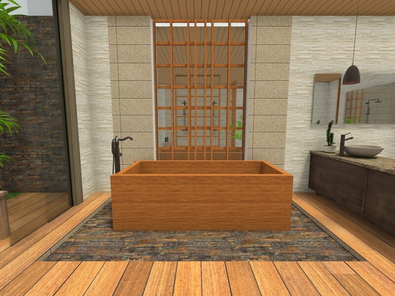 Zen bathroom design with Japanese soaking tub