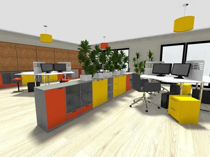office design trend workspace bright color orange yellow