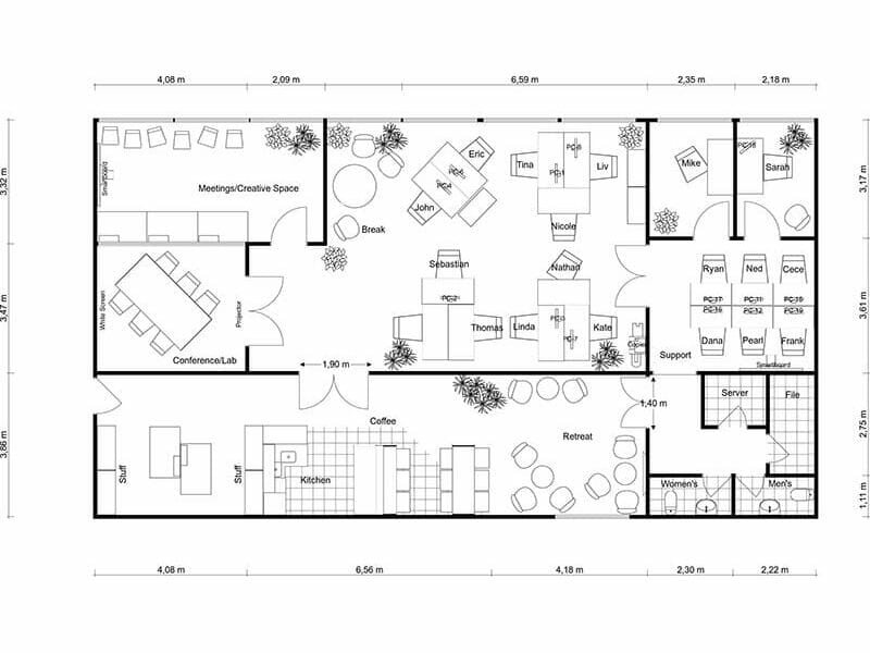 Office Floor Plan 2D With Labels Black and White