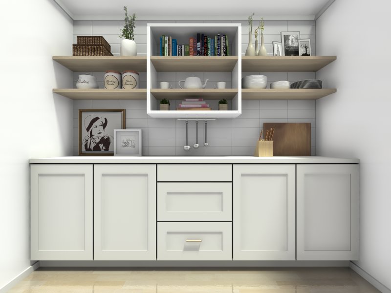 Kitchen design with open shelves