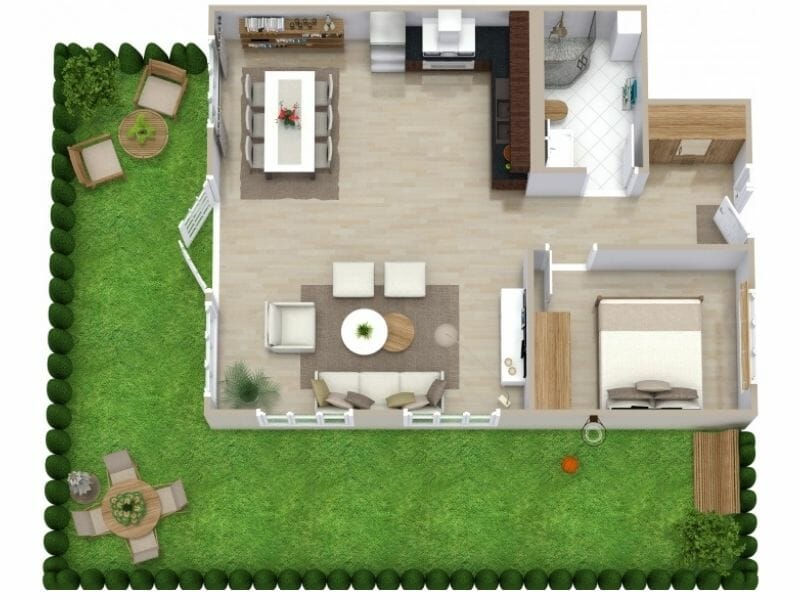 Organic 3D Floor Plan With Garden